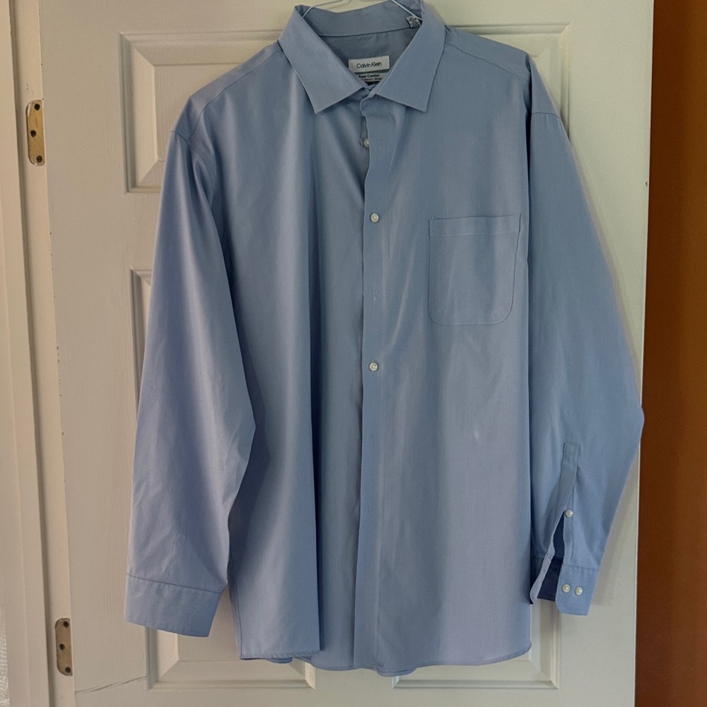 Calvin Klein Light Blue Men's Dress Shirt with Chest Pocket